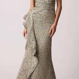 Teri Jon One Shoulder Metallic Gown